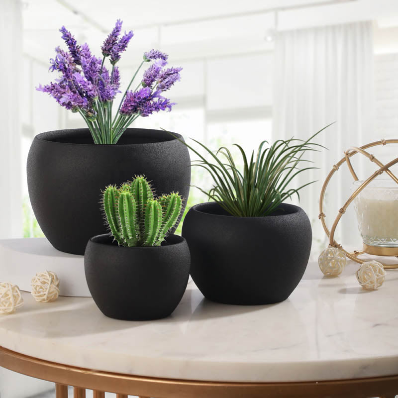 Buy Alisha Handcrafted Matte Planter (Black) - Set Of Three Pots & Planters from Vaaree