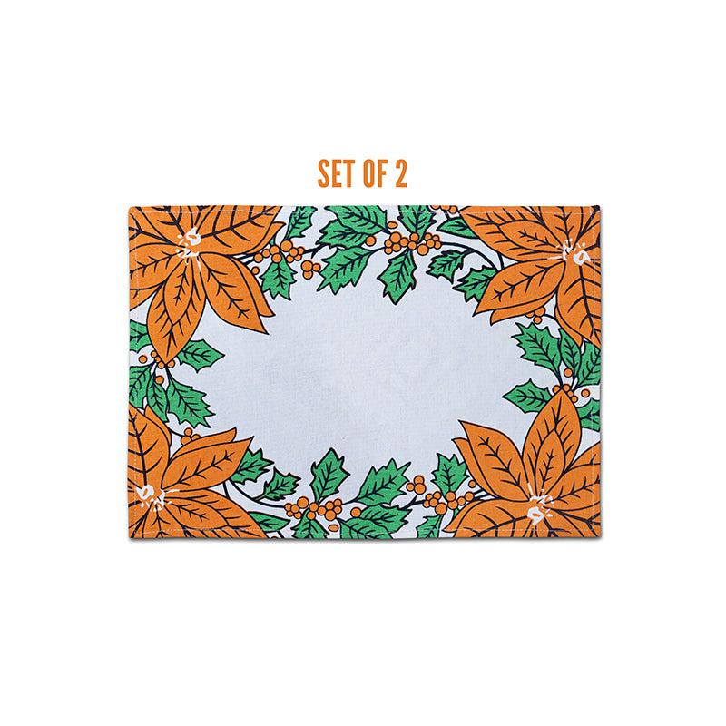 Buy Acora Floral Placemat (Orange) - Set of Two Table Mats from Vaaree