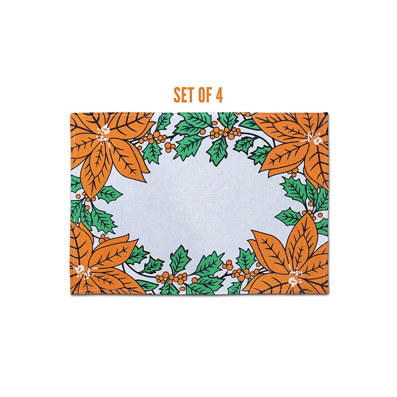 Buy Acora Floral Placemat (Orange) - Set of Four Table Mats from Vaaree