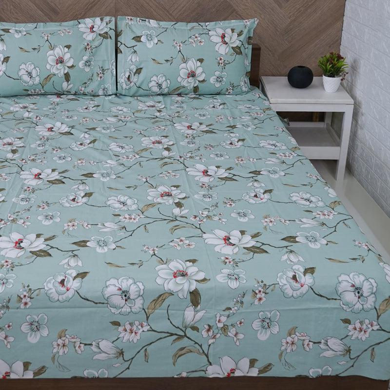 Buy Advina Floral Bedhseet - Green Bedsheets from Vaaree