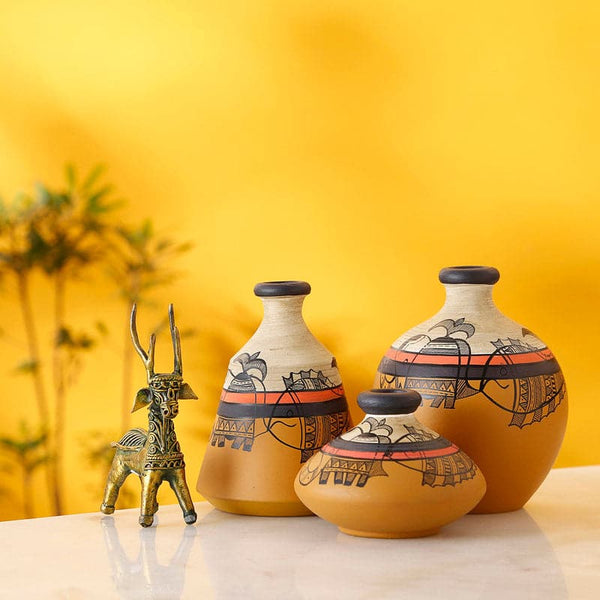 Aspyn Tribal Terracotta Vase - Set Of Three