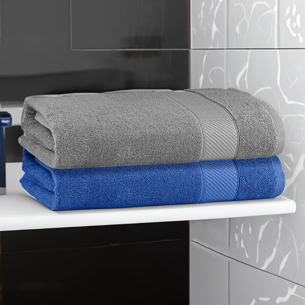 Buy Reign Bath Towel (Steel Grey & Dark Blue) - Set Of Two Bath Towels from Vaaree