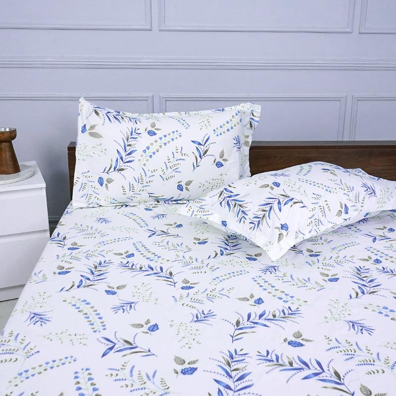 Buy Bijul Floral Bedsheet - White & Blue Bedsheets from Vaaree