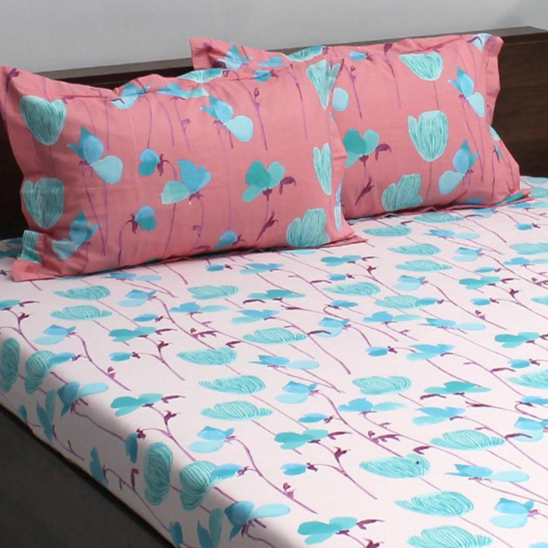 Buy Prisha Floral Bedsheet - Pink & Blue Bedsheets from Vaaree