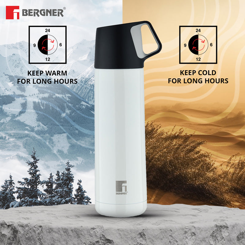 Flask - Bergner Walking Thermosteel Hot and Cold Flask (White) - 500 ML