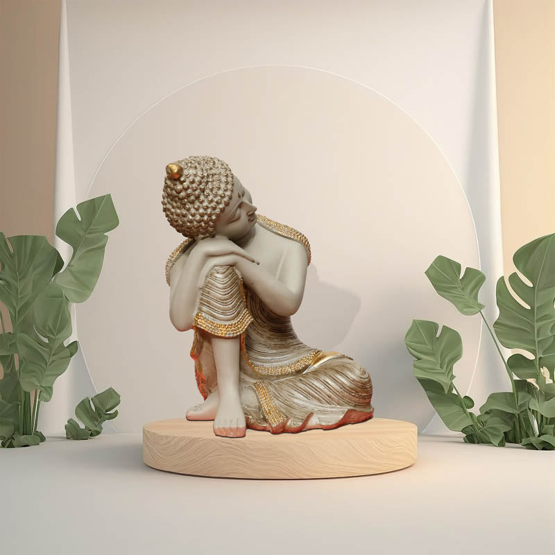 Buy Zen Resting Buddha Showpiece - Cream Showpieces from Vaaree