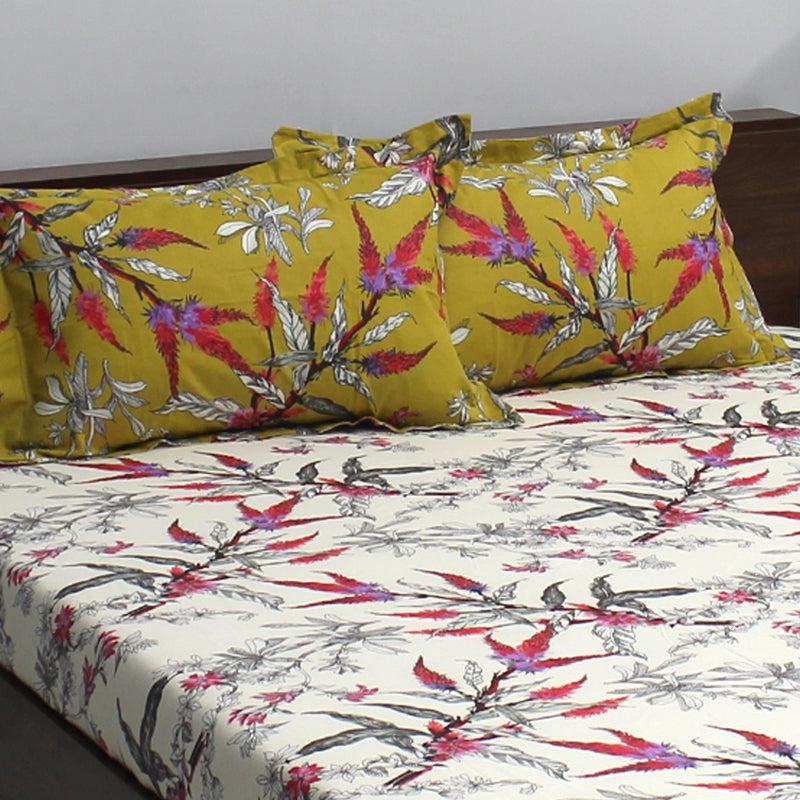 Buy Waida Floral Bedsheet - Yellow & White Bedsheets from Vaaree