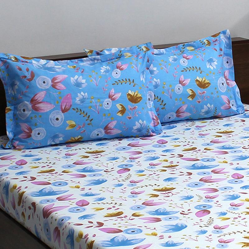 Buy Vidhi Floral Bedsheet - White & Blue Bedsheets from Vaaree