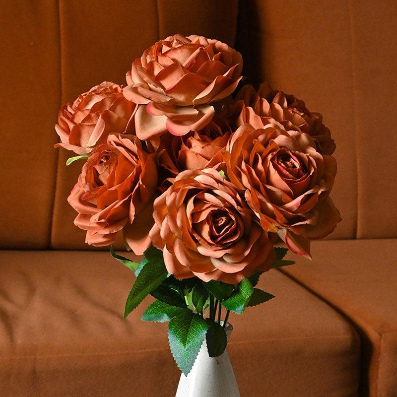 Buy Faux Everlasting Rose Flower Bunch - Orange Artificial Flowers from Vaaree