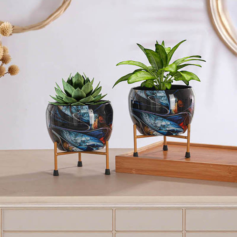 Buy Glaze Glam Handcrafted Planter With Stand - Four Piece Set Pots & Planters from Vaaree