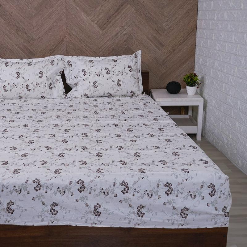 Buy Nivara Floral Bedsheet - White & Coffee Bedsheets from Vaaree