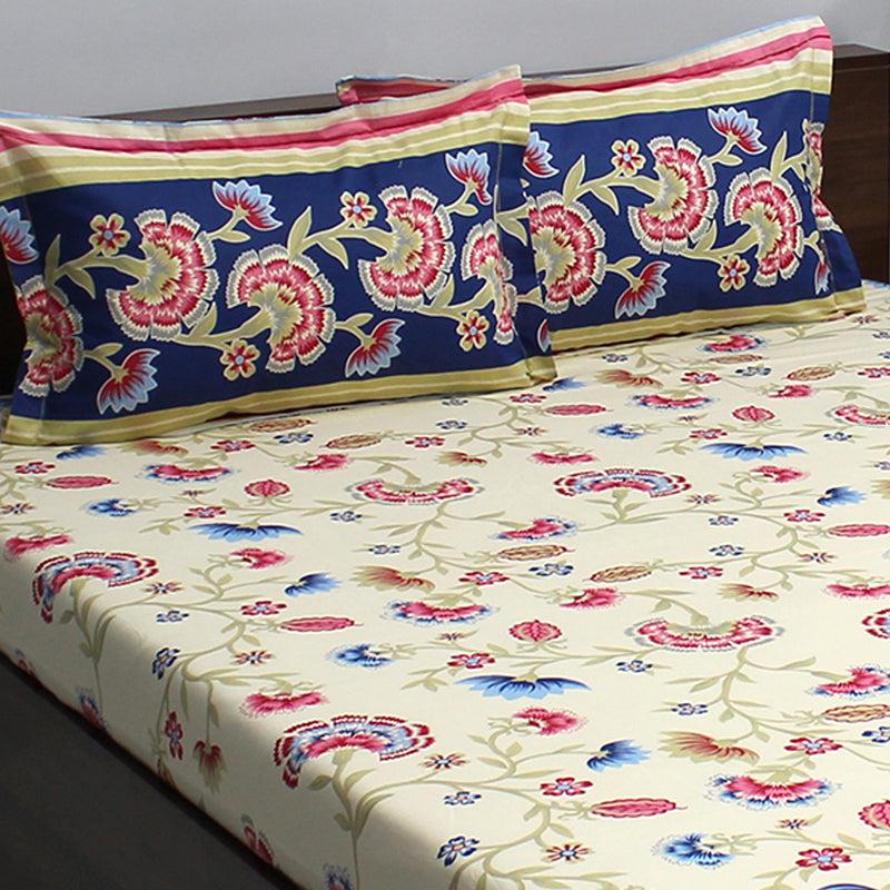 Buy Siya Floral Bedsheet - Blue & Yellow Bedsheets from Vaaree