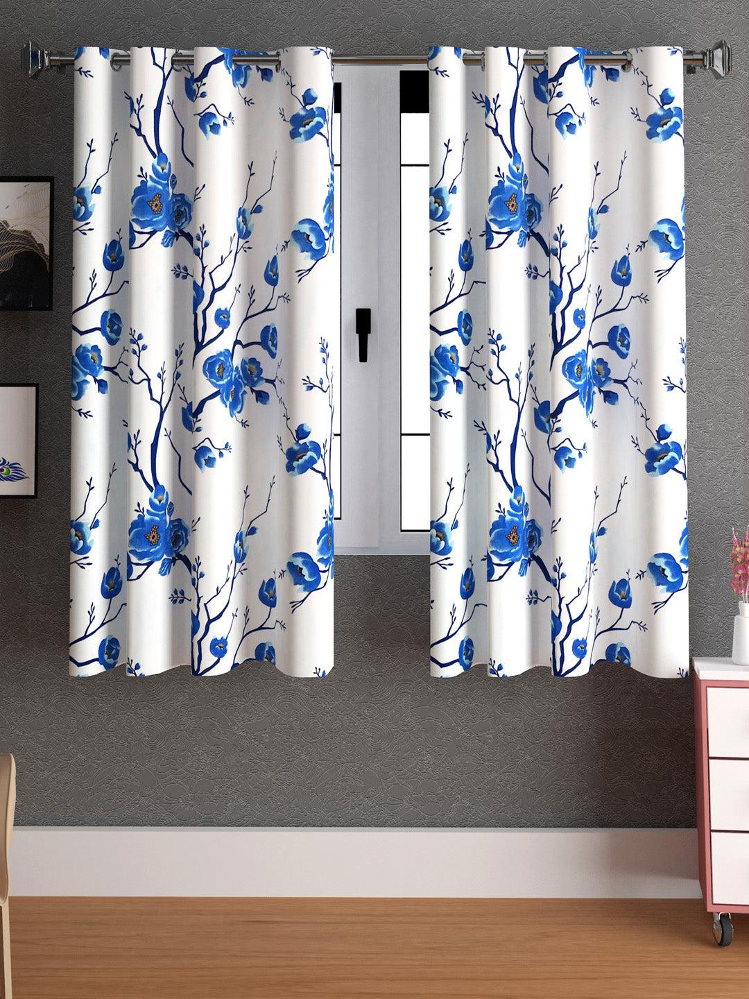 Buy Helio Floral Curtain (Blue) - Set Of Two Curtains from Vaaree