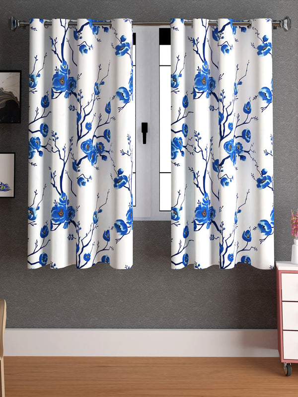 Helio Floral Curtain (Blue) - Set Of Two