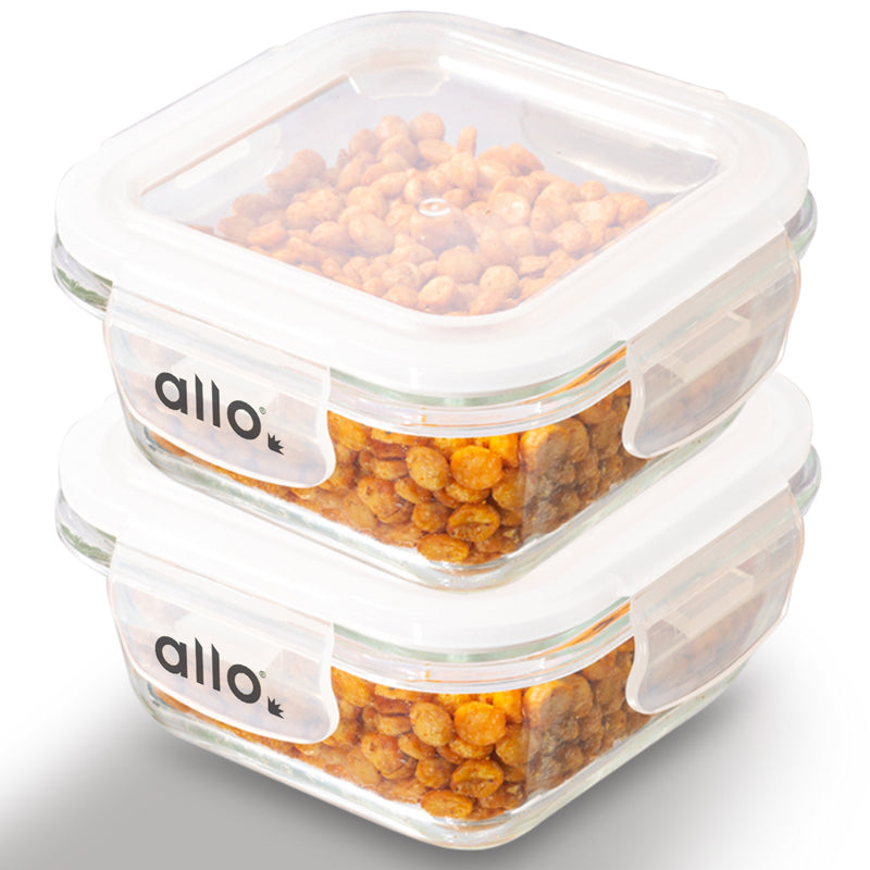 Container - Oliva Square Glass Storage Container (320 ML) - Set Of Two