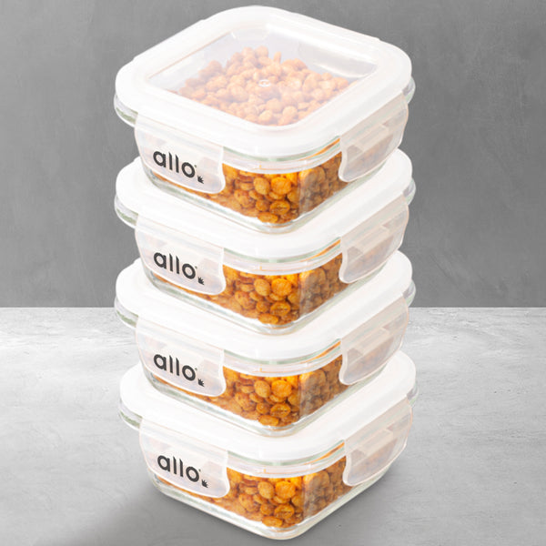 Container - Oliva Square Glass Storage Container (320 ML) - Set Of Four