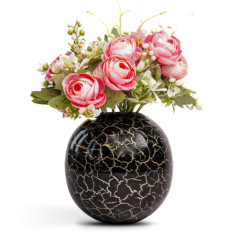 Vase - Manva Crackled Ball Vase (Black) - Large