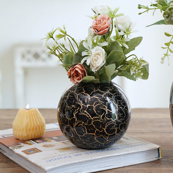 Vase - Manva Crackled Ball Vase (Black) - Large