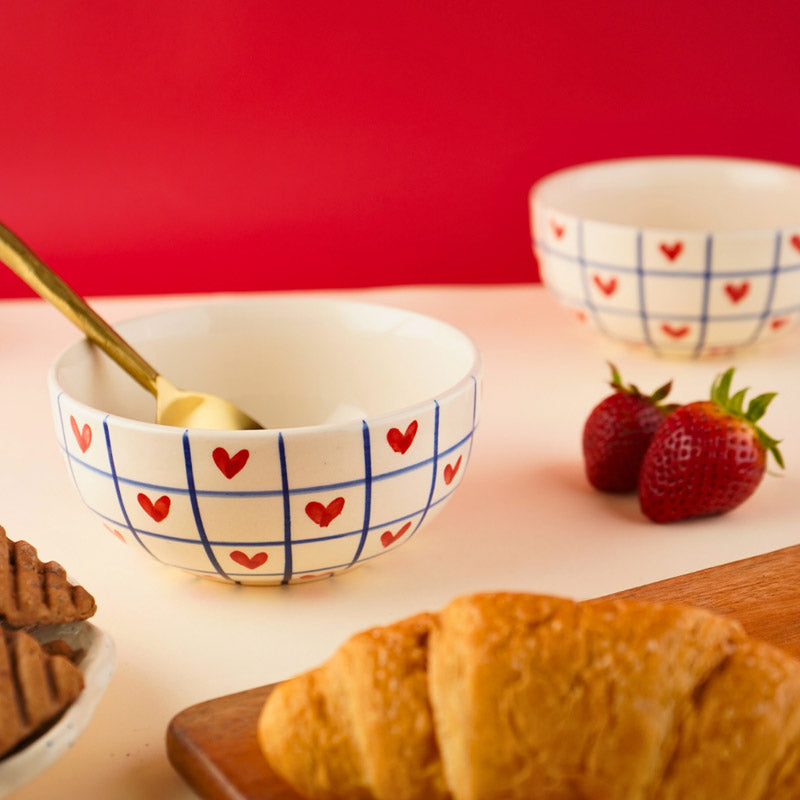 Buy Heart Grid Serving Bowl (300 ML) - Red & Blue Bowls from Vaaree