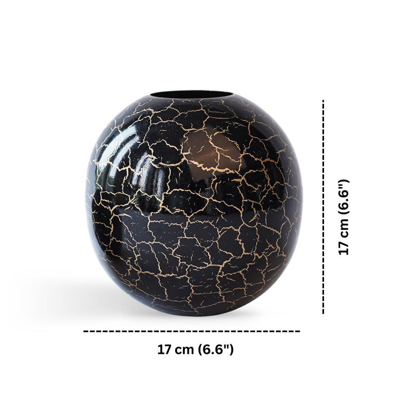 Vase - Manva Crackled Ball Vase (Black) - Large