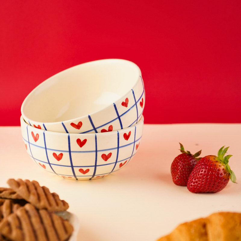 Buy Heart Grid Serving Bowl (300 ML) - Red & Blue Bowls from Vaaree