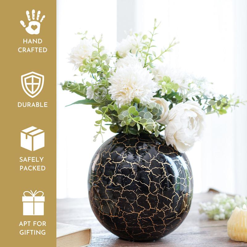 Buy Manva Crackled Ball Vase (Black) - Large Vase from Vaaree