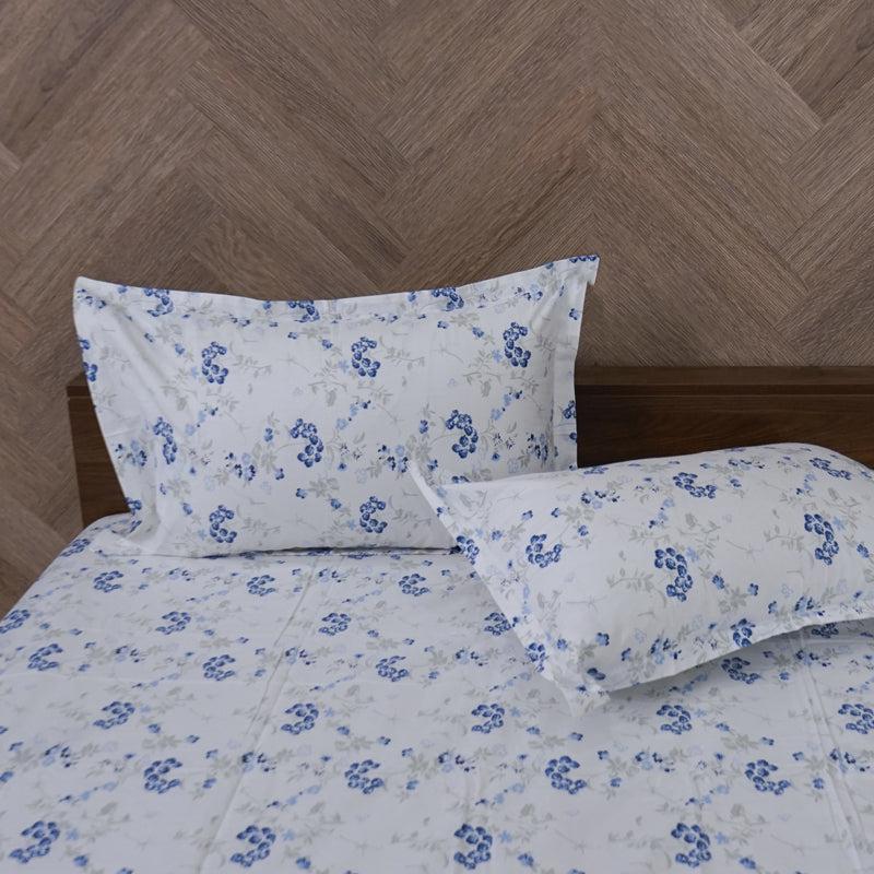 Buy Nivara Floral Bedsheet - White & Blue Bedsheets from Vaaree