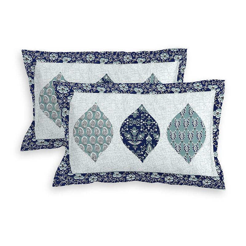 Buy Leafy Lure Ethnic Bedsheet - Blue & Grey Bedsheets from Vaaree