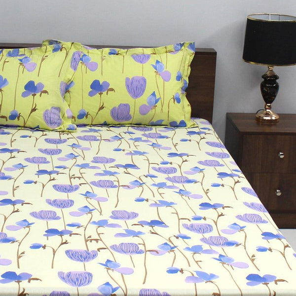 Bedsheets - Prisha Floral Bedsheet - Yellow & Purple