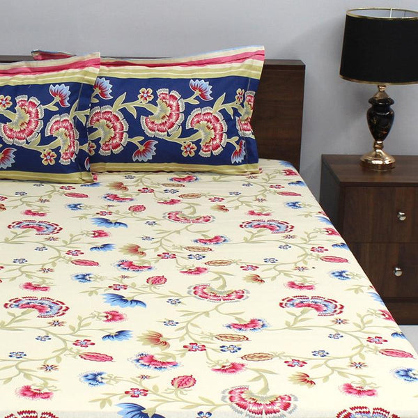 Buy Siya Floral Bedsheet - Blue & Yellow Bedsheets from Vaaree