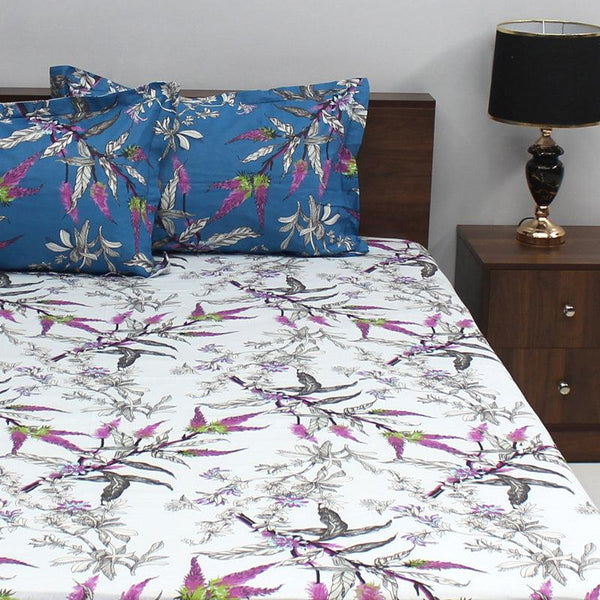 Bedsheets - Waida Floral Bedsheet - Blue & Purple