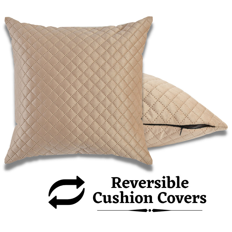 Buy Orson Quilted Velvet Cushion Cover (Beige) - Set Of Five Cushion Cover Sets from Vaaree