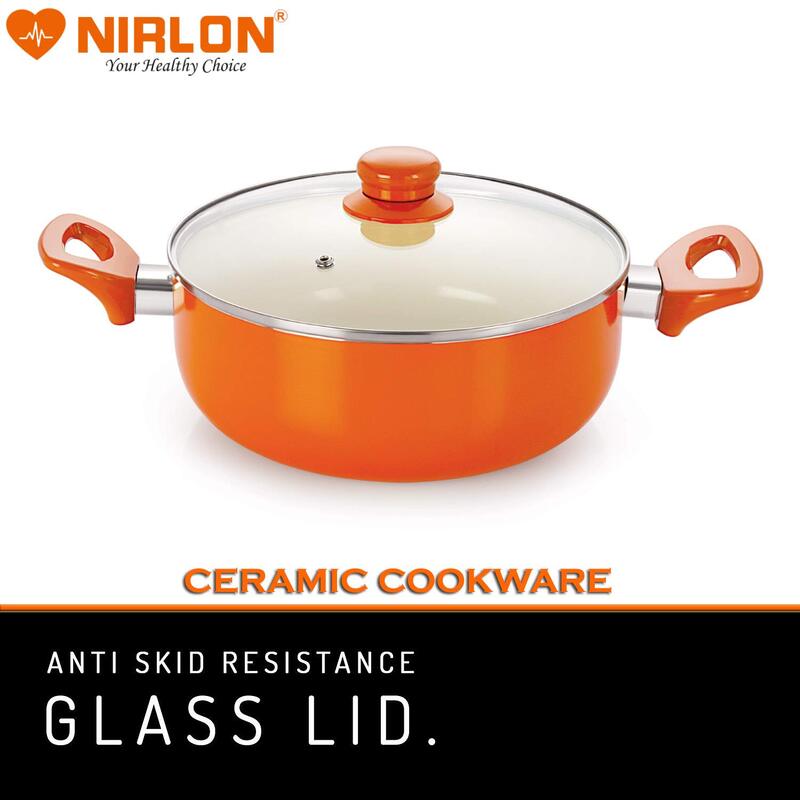 Buy Nirlon Orange Non Stick Cooking Pot With Lid - 2600 ML/9 Inches Cooking Pot from Vaaree