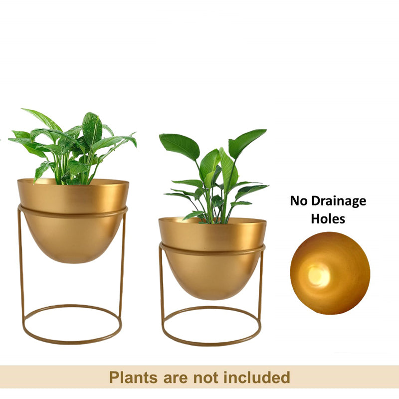 Buy Trudene Metal Pot With Stand (Gold) - Set Of Two Pots & Planters from Vaaree