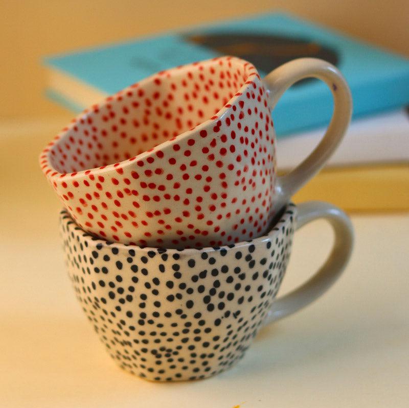 Buy Mosha Polka Red & Black Cup (250 ML) - Set of Two Mug & Tea Cup from Vaaree