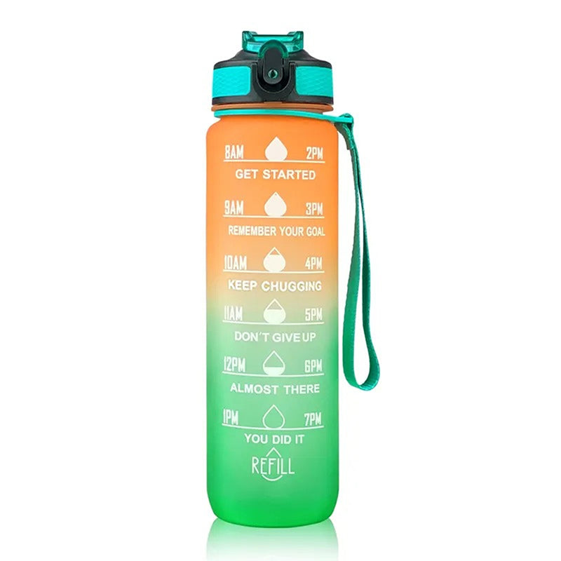 Buy Motivational Water Bottle With Time Marker (1000 ML) - Green & Orange Bottle from Vaaree