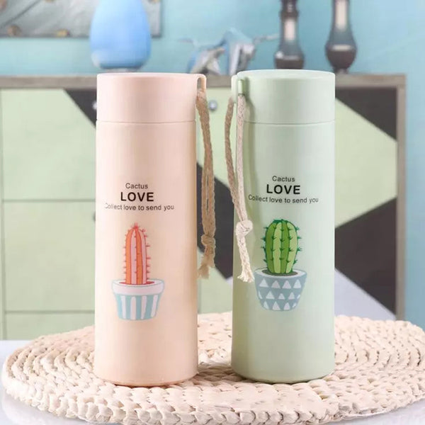 Bottle - Cacti Clan 400 ML Water Bottle (Peach & Green) - Set Of Two