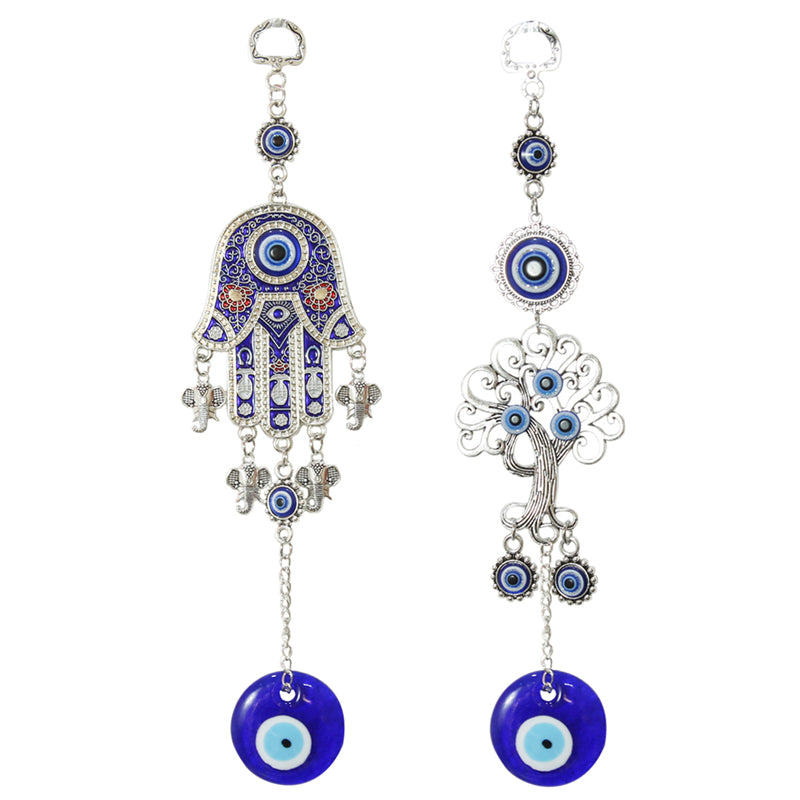 Wall Accents - Tree Of Life & Hamsa Palm Evil Eye Wall Hanging - Set Of Two