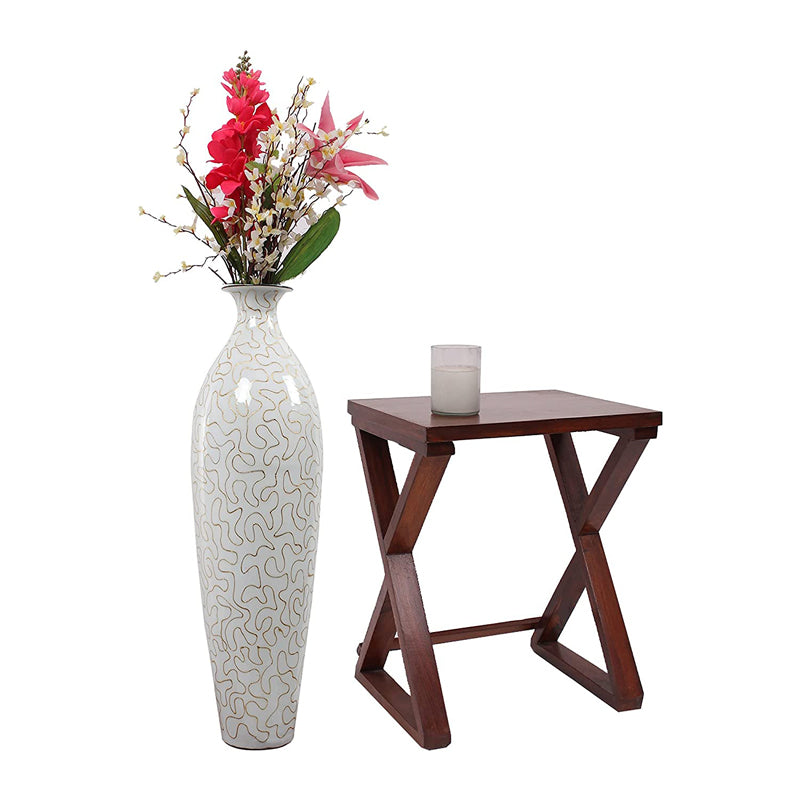 Vase - Iora Lacquered Slender Vase - White & Gold