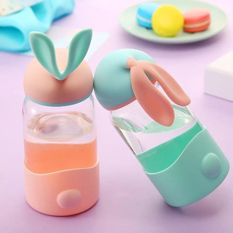 Bottle - Bunny Play Kids 330 ML Water Bottle (Peach & Pastel Green) - Set Of Two