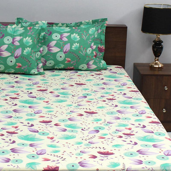 Bedsheets - Vidhi Floral Bedsheet - Green