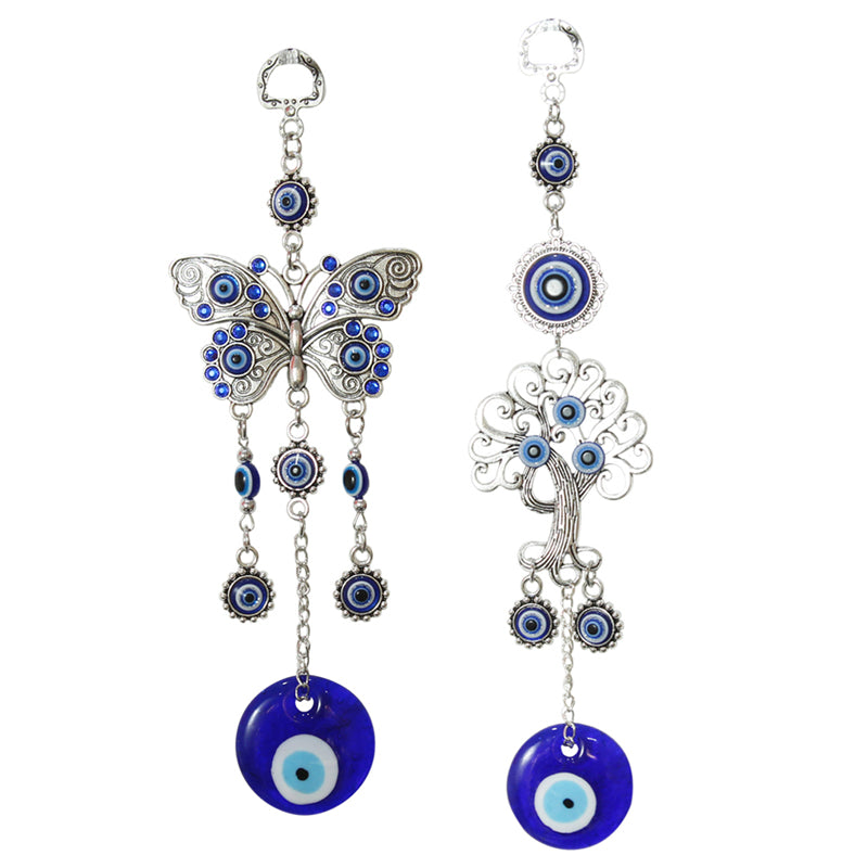 Wall Accents - Butterfly & Tree Of Life Evil Eye Wall Hanging - Set Of Two