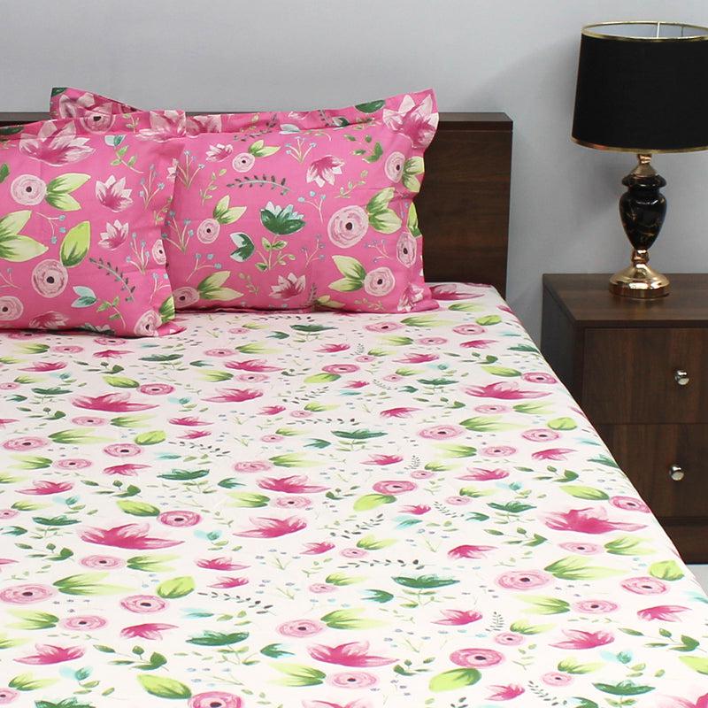 Buy Vidhi Floral Bedsheet - White & Pink Bedsheets from Vaaree