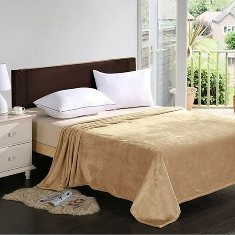 Buy Camella Solid Knitted Cotton Flannel Blanket (Beige) - 190 GSM Blankets from Vaaree