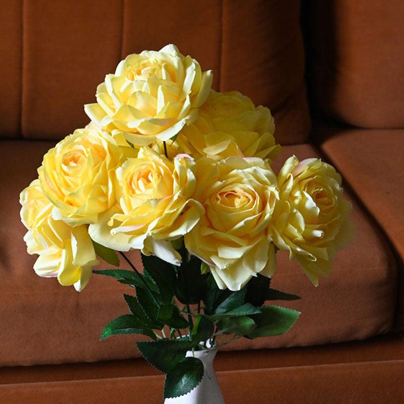 Buy Faux Everlasting Rose Flower Bunch - Yellow Artificial Flowers from Vaaree