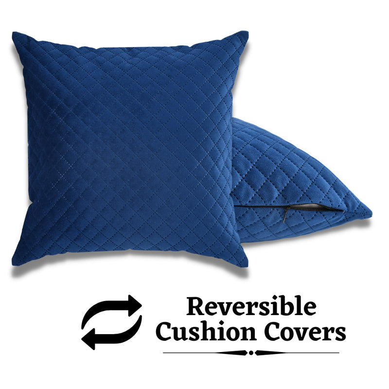 Buy Orson Quilted Velvet Cushion Cover (Blue) - Set Of Five Cushion Cover Sets from Vaaree