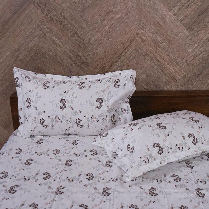 Buy Nivara Floral Bedsheet - White & Coffee Bedsheets from Vaaree