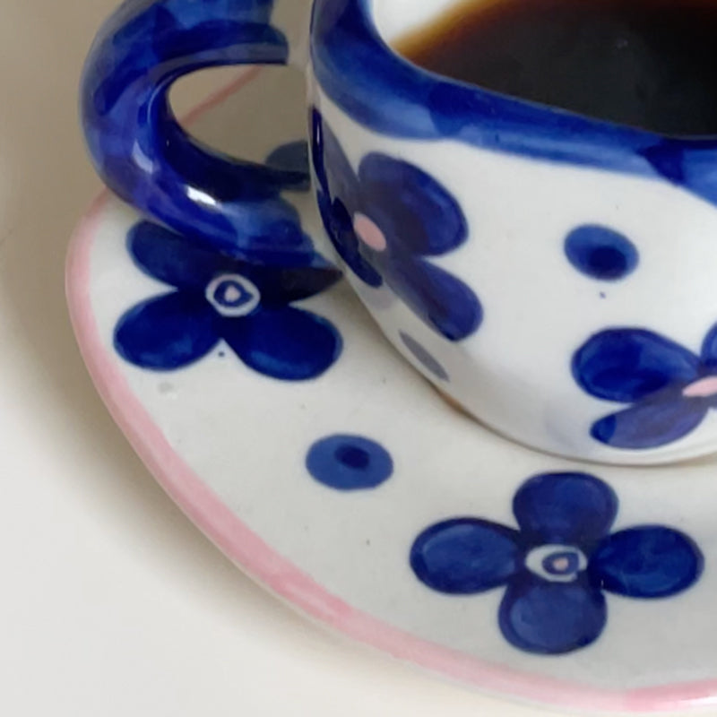 Buy Blue Petal Cup & Saucer (240 ML) - Four Piece Set Tea Cup & Saucer from Vaaree