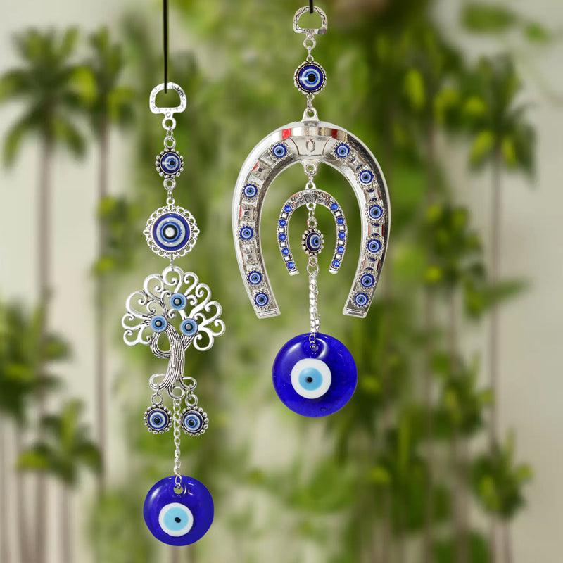 Wall Accents - Tree Of Life & Horse Shoe Evil Eye Wall Hanging - Set Of Two