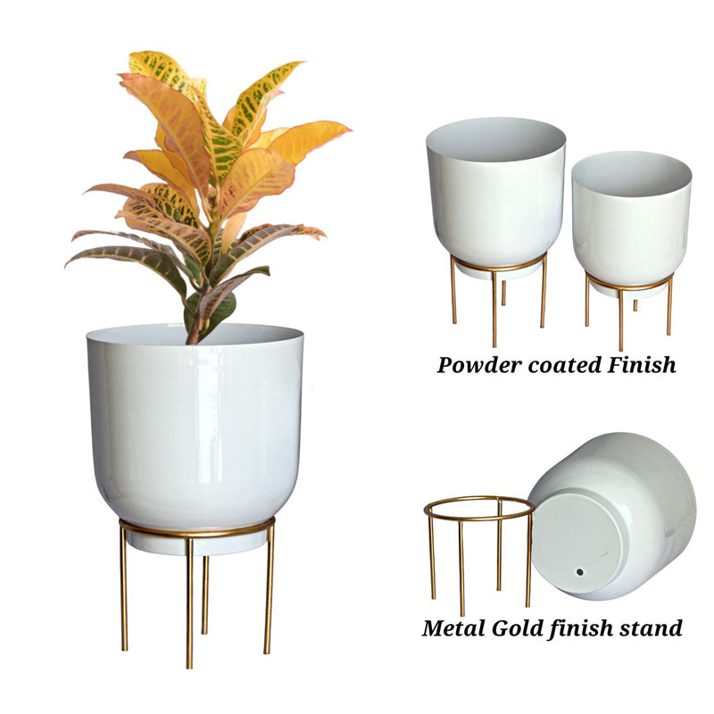 Buy Mazor Metal Planter (White & Gold) - Set Of Two Pots & Planters from Vaaree